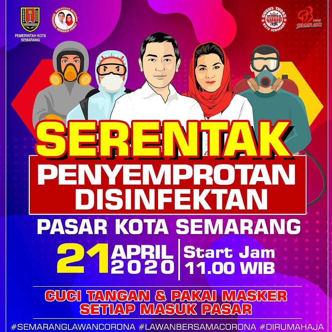 DPerdaganganSMG's tweet photo. Pemkot Semarang akan mengadakan penyemprotan disinfektan serentak pada pasar2 di Kota Semarang pada tgl 21 April 2020 mulai pukul 11.00 WIB. Pemkot akan terus berupaya menjaga kebersihan lingkungan kota agar bebas dari COVID-19.
#StaySafe
@hendrarprihadi 
@mbakITASMG
@fravarta66 https://t.co/DsbAYdmcwx