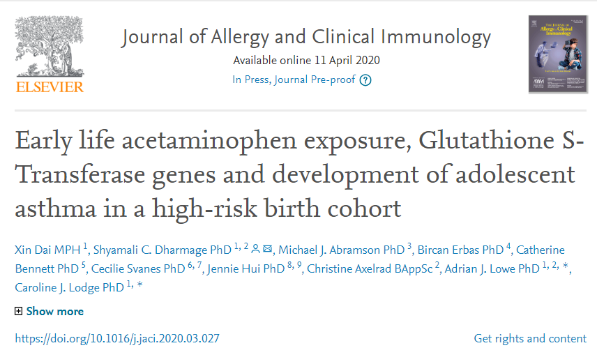 ATS_BSHSR's tweet photo. Early life #acetaminophen #exposure, #Glutathione #S- #Transferase #genes and development of #adolescent #asthma in a #high- #risk #birth #cohort. https://t.co/CesNjinQco https://t.co/MUbx09EDhK