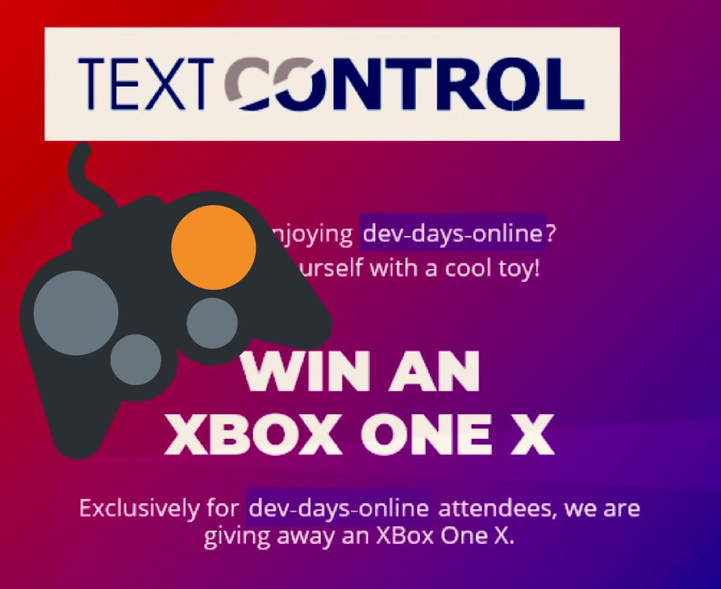 txtextcontrol's tweet photo. There is still time to enter the #xboxonex raffle. https://t.co/CfOJ5EgwDn #devdaysonline #mddevdays #dncgn #netdayfranken https://t.co/ZRYUrPnQOO