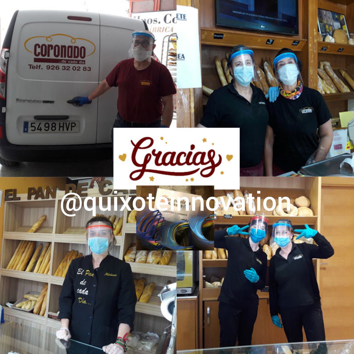 CadaCoronado's tweet photo. Queremos dar las gracias a quixote innovation por su colaboración para que estemos aún más protegidos.

#juntosvenceremos
#coronadodecadadia 
#panaderiacoronado 
#quixoteinnovation https://t.co/jjspGS1vRZ