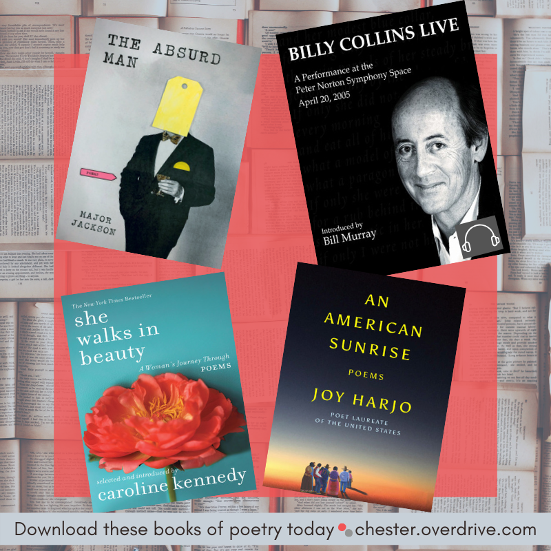 easttownlibrary's tweet photo. April is #NationalPoetryMonth! You can download #Poetry eBooks and audiobooks from #OverDrive or #Libby by visiting https://t.co/EE40bWKPjG, or download the Libby app.
#BillyCollins #JoyHarjo #CarolineKennedy #MajorJackson #EasttownLibrary #EasttownLibraryOnline #Berwynpa https://t.co/lY7BKheAON