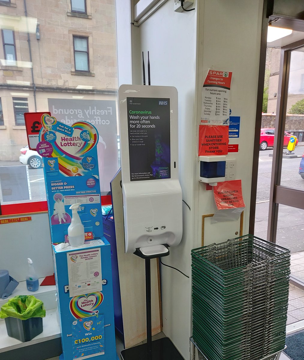 RS_Scotland's tweet photo. Just deployed our hand sanitiser + LCD display to this independent Spar retailer before they opened the doors to customers. 
The retailer told us he believes the system will pay for itself in a short period of time due to controlled dispensing.
#FightingCovid19 #Retail #FMCG https://t.co/aiNEOWj3Gq