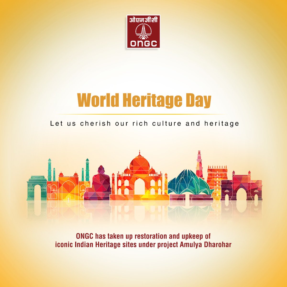 ONGC_'s tweet photo. On this #WorldHeritageDay,let us take a moment to reflect &amp; take pride in our incredible Heritage &amp; resolve to preserve it for generations to come.
#ONGC has taken up restoration &amp; upkeep of iconic Indian Heritage sites in association with @ASIGoI under project 'Amulya Dharohar' https://t.co/iMdidtEtEY