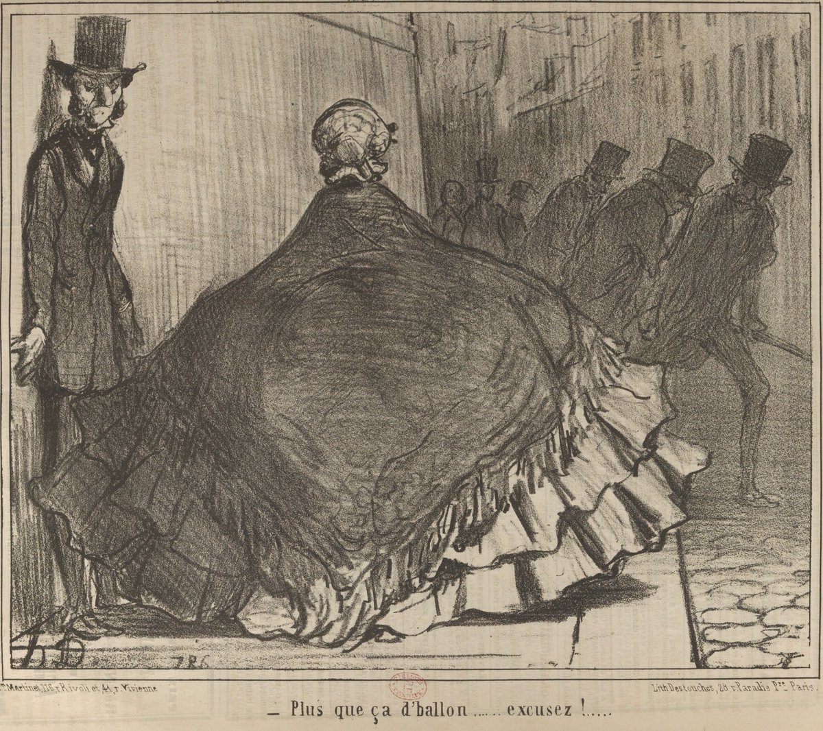 Revolutions19e's tweet photo. #distancesociale : vers un retour en force de la CRINOLINE pour l'après-11 mai? 😉 Daumier, Le Charivari, 13 juin 1855 https://t.co/AZIOApypzO