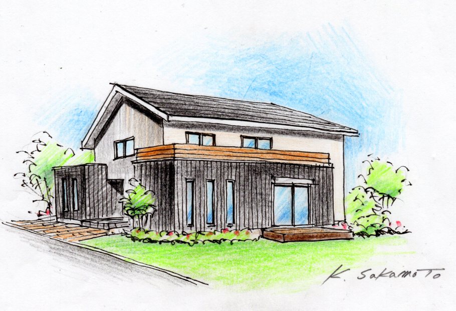 手描きパースの阪本一史 外観色鉛筆スケッチ T Co Rdyirncf3e Twitter