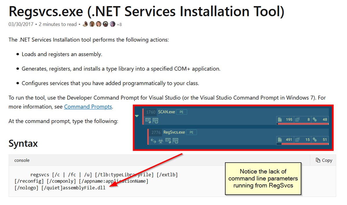 CyberRaiju's tweet image. Knowing what is normal will help you to find abnormal.

Example; All of the below processes require assembly or a specified DLL (take note of extensions) when invoking: 

regsvcs
regasm
rundll32
regsvr32

Yet this doesn&apos;t happen if they&apos;re just being used to inject or hollow into