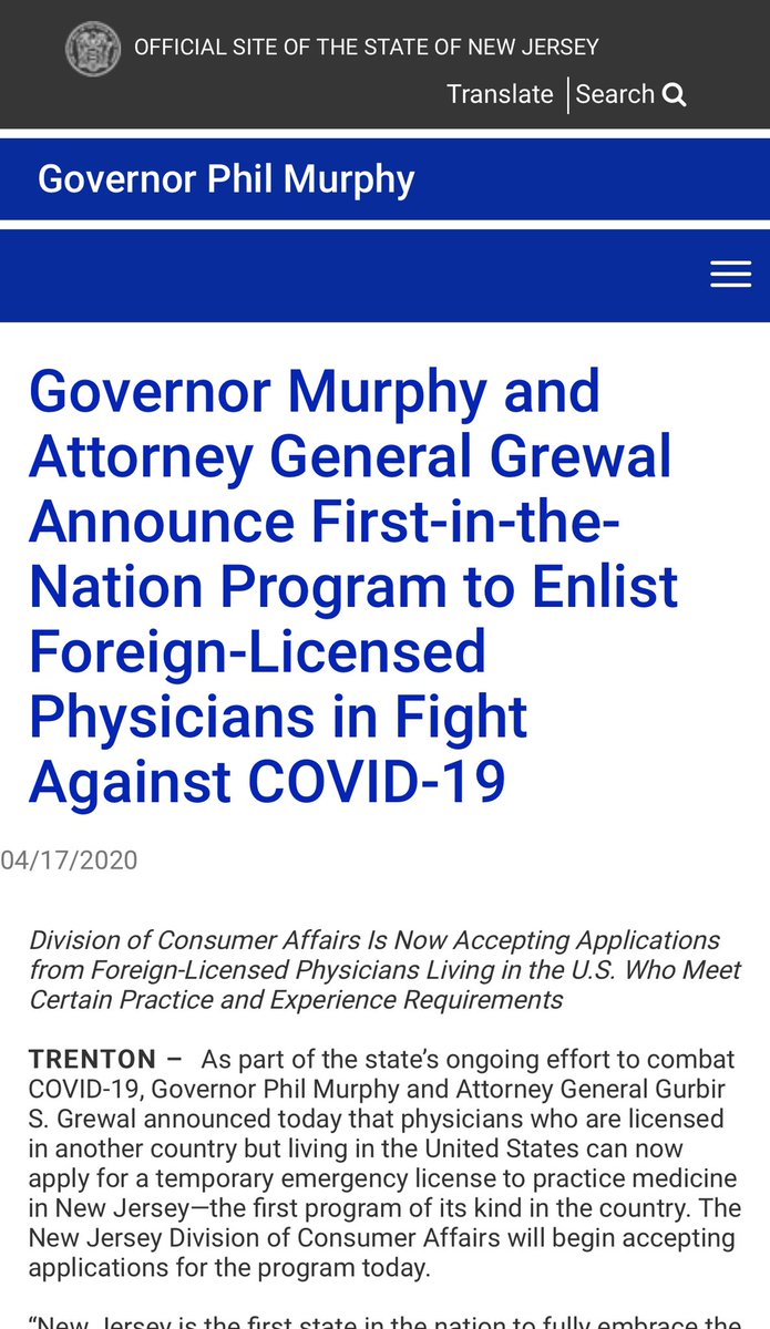 JhonsonNapoleon's tweet image. #https://nj.gov/governor/news/news/562020/approved/20200417a.shtml
indiandoctor #rn #rns #lpntoRN #nursesonly #nurselifern #nursingschool #foriendoctor #foreignMD, #cubandoctors #md #foreigngradMD #usmle