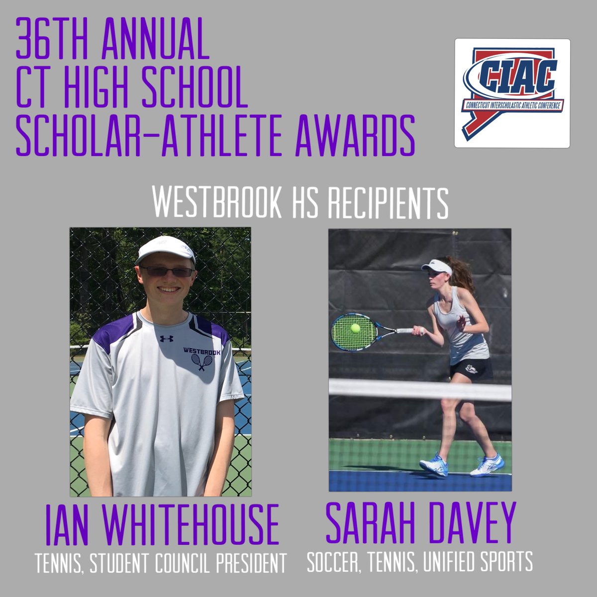 wpsKnights's tweet photo. Congratulations to Westbrook’s own, Ian Whitehouse and Sarah Davey as they are named recipients of the 36th Annual CT High School’s Scholar-Athlete Awards! Your dedication both on the court and in the classroom is commendable! #SchAth20 #CIAC https://t.co/qRKYezMgZd