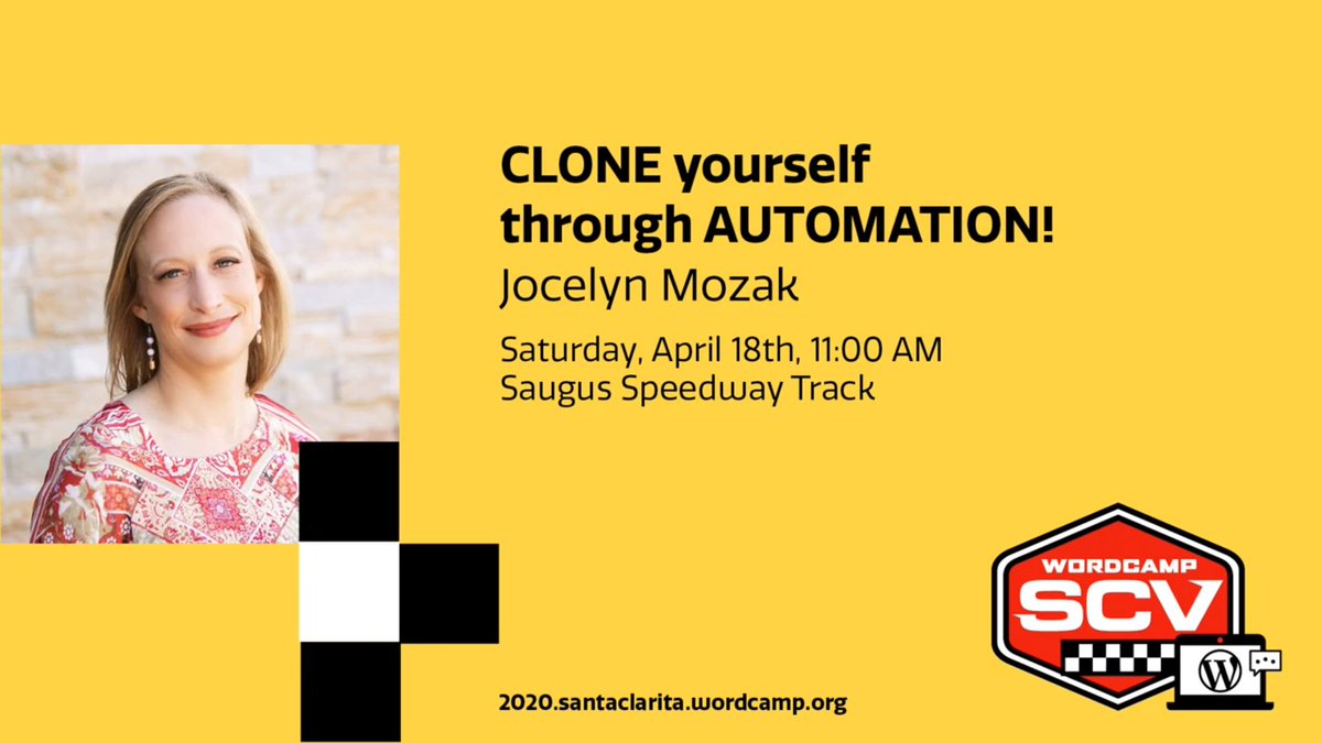 ruthkalinka's tweet image. Next on the @WordCampSCV business track: Clone Yourself Through Automation with @JocelynMozak. Yes, please! Hello again, Jocelyn! :-) #WCSCV