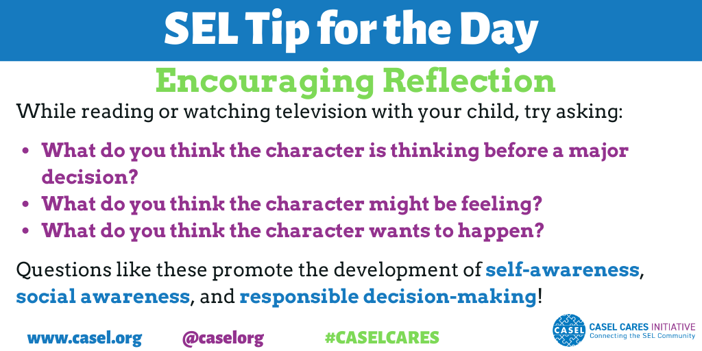 caselorg's tweet photo. Want to promote #SEL during your daily activities with your kids? Try encouraging perspective-taking and empathy by combining a few reflective questions with things you’re already doing for fun. #CASELCARES #COVID19 https://t.co/iegK5CKLDh