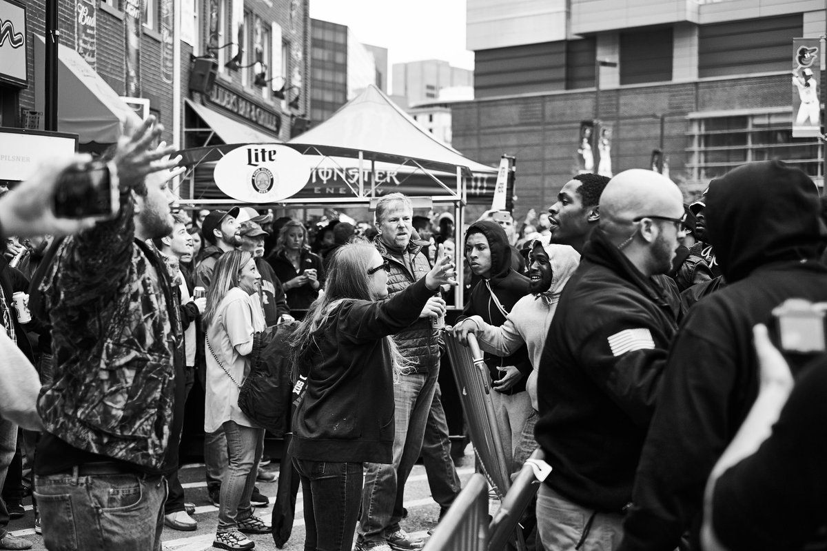 April 25th - 2015 Drunk baseball fans upset about the stadium being shut down due to protest, start antagonizing protesters by calling us monkeys, niggers & throwing food at us.