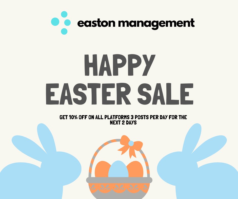 Eastonmng's tweet photo. 🙏 Happy Easter day

👉 Get 10 % off on all platforms 3 post per day for the next 2 days.
📭 eastonmng@gmail.com,  text us and we will call you for more information

#eastonmanagement #socialmedia #socialmediamarketing #DigitalMarketing #DigitalMarketingServices https://t.co/98wdjOoN7B