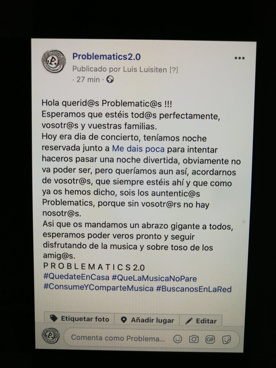 ProblematicsR's tweet image. En estos momentos deberíamos estar acabando de prepararnos para 3l concierto de esta noche.... Volveremos haciendo más ruido y más fuerte...
#GoProblematics #GoMeDaisPoca #quedateEnTuCasa #quenoseapaguelamusica
#ConsumeYComparteMusica