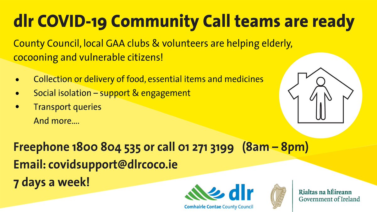 dlrcc's tweet photo. Our #dlrCommunityCall Teams are ready to take your call. dlr, local clubs and volunteers are helping elderly, cocooning &amp; vulnerable residents. 

https://t.co/qQbyqbLgf7 https://t.co/PK5BtkHjGV
