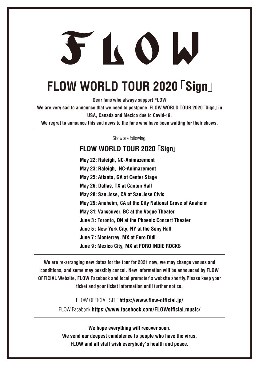 Flow On Twitter Flow World Tour 2020 Sign We Are Very Sad To Announce That We Need To Postpone Flow World Tour 2020 Sign In Usa Canada And Mexico Due To Covid 19 We Hope