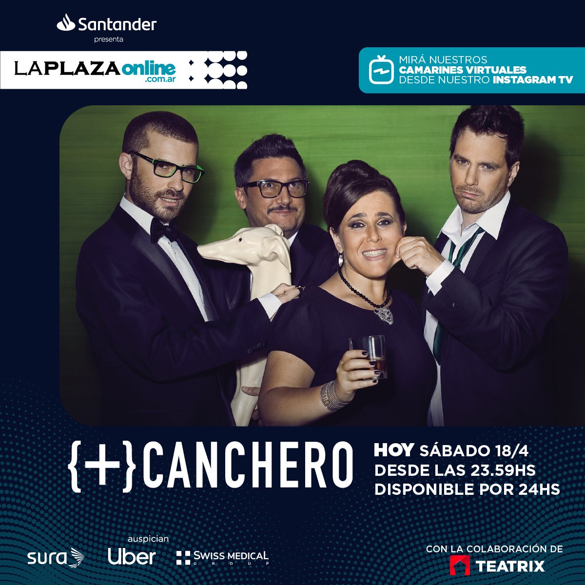 PaseoLaPlazaOK's tweet photo. #MasCanchero 
HOY desde las 23:59hs, en tu casa y gratis por 24hs podés ver a @diegoscott @cuestiondefer @mguinzburg y @pablitofabregas en un Stand Up de humor CANCHERÍSIMO
#LaPlazaOnline
➡️Podes donar a la @CruzRojaArg ⛑️ desde https://t.co/y7KRJqyvPM
@SomosTeatrix https://t.co/TQcaErrQKv
