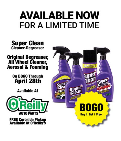 KosiskiRacing53's tweet photo. Have a project this weekend to clean up? Take advantage of this deal from @SuperCleanTeam. Buy one get one free at your local @oreillyauto now through April 28th!
#SuperCleanTeamPartner https://t.co/UUD88BUIar