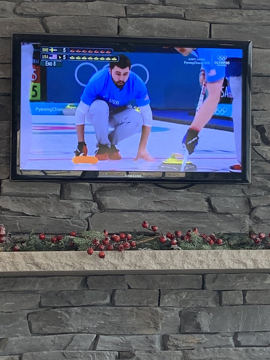 Cdiddycurling's tweet photo. The start of the 8th end of the 2018 Gold Medal game on the Olympic channel!! We miss curling! #5ender @TeamShuster @Shoostie2010 @MattJamilton @tgeorge1323 @jlandsteiner https://t.co/7UpUsB8bpM