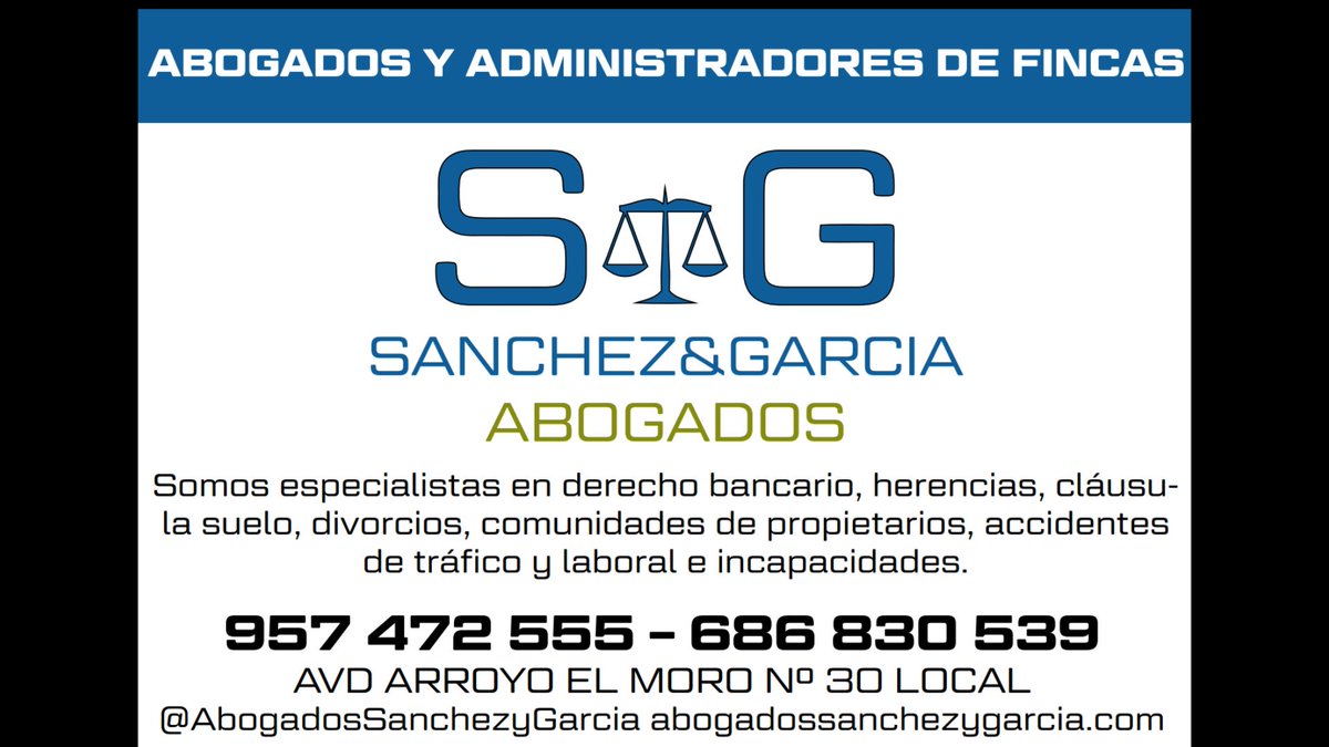 ASanchezyGarcia's tweet photo. Necesitas apoyo legal ? Llámanos.  Que no sabes si tienes en tu hipoteca IRPH ? Llámanos.  Que aún no has reclamado por cláusula suelo? Llámanos.  Problemas de herencia? Llámanos.  Problemas conyugales? Llámanos.  Teléfono 957472555. https://t.co/ktY5QIBhpo