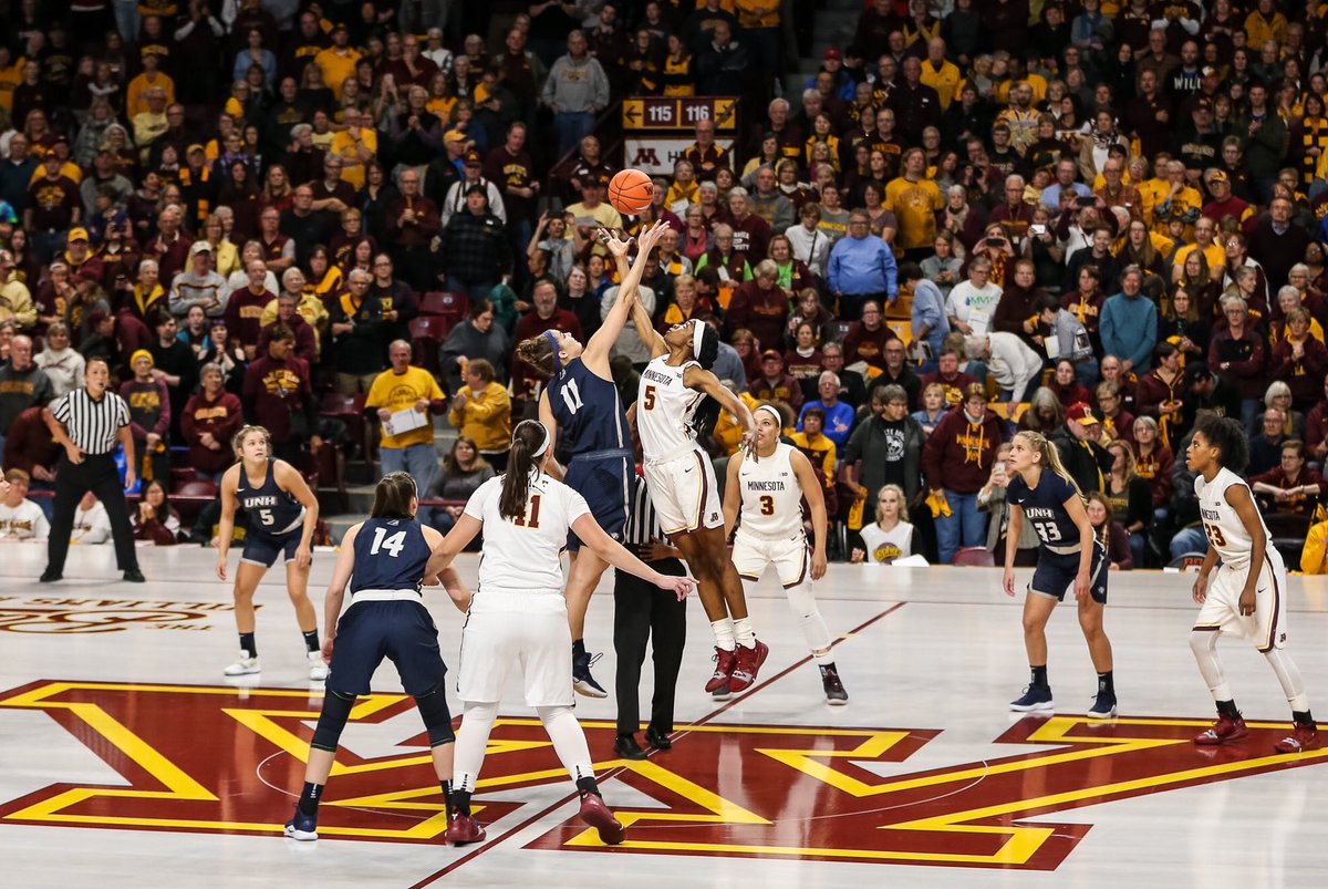 UNHWBB's tweet photo. This game against Minnesota had the fourth highest game attendance in the entire 2018-2019 division 1 Women’s basketball season. Can you guess how many fans were in attendance? https://t.co/rmqjDC1vGc
