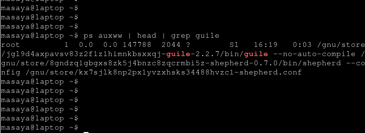 tojoqk's tweet photo. GNU Guix では init システムに GNU Shepherd を採用していて、その実装に Guile Scheme が使われているのが特に最高だと思っている。
GNU Guile ってどこで使われてるのって聞かれたら手元でずっと動いているよと答えられる。

https://t.co/7dgzcieD5D https://t.co/0mKZhOzyBD