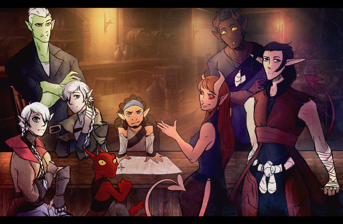 CYLUOS's tweet image. I drew my #DnD group as a thank you to our DM, who's been going through some rough times lately. 
This goes out to all DMs too, who are the backbone to all of our adventures. We, your players, always appreciate what you do. May the Dice Gods be with you!