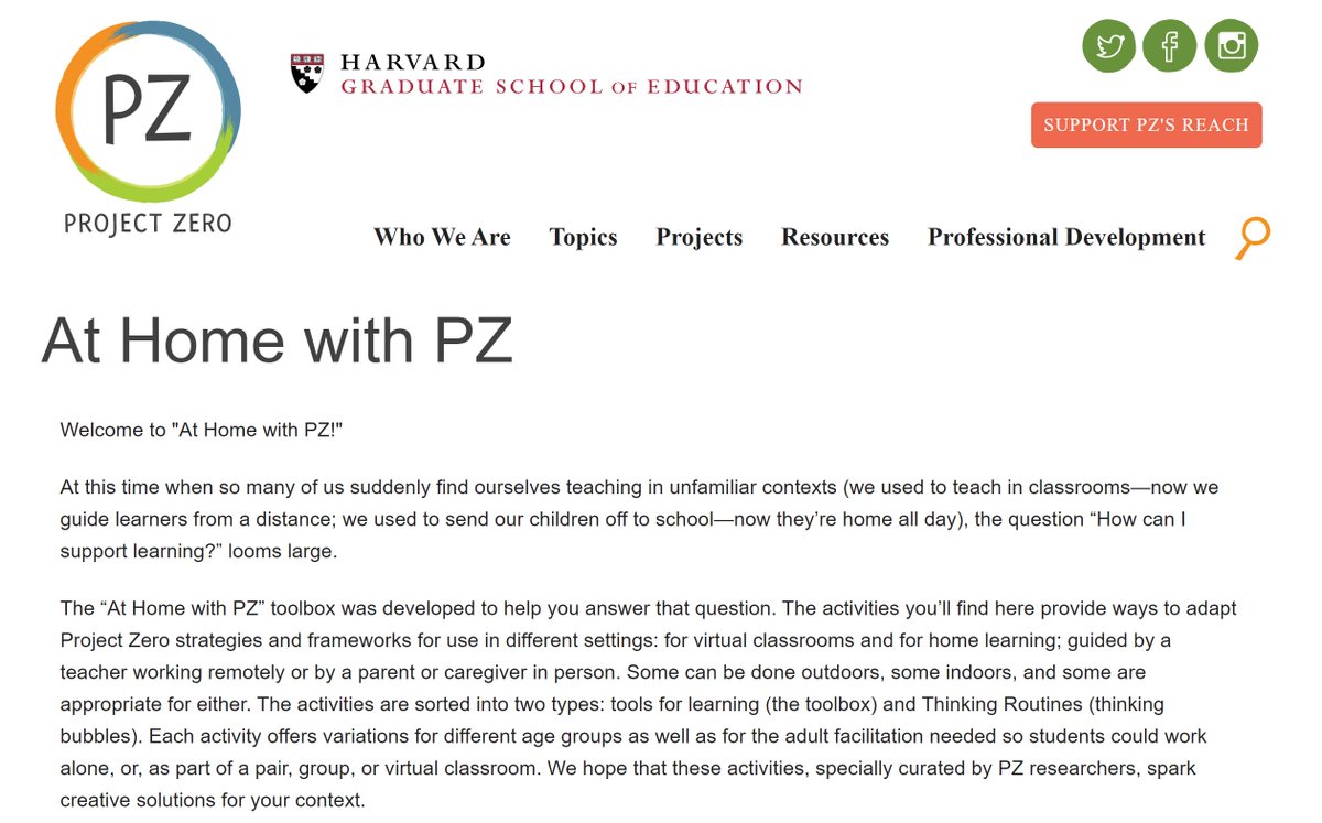 Harvard's Project Zero <a href="/ProjectZeroHGSE/">Project Zero</a> has released resources specifically for virtual classrooms guided by a #Teachers working remotely or by a parent/caregiver in person #Homeschooling #k12 #AtHomeWithPZ  bit.ly/AtHomeWithPZ