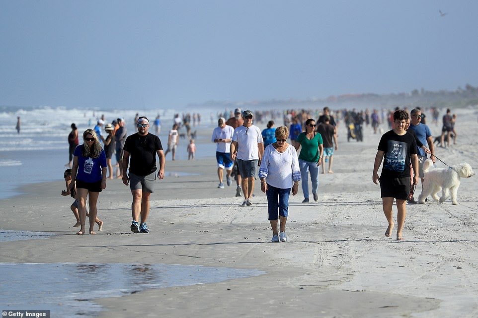 TheAbridgedZach's tweet image. Keep seeing “OMG idiots!” aerial photos of a Jacksonville beach that reopened yesterday. I personally wouldn’t be at the beach now, but this, to me, looks like people are keeping their distance. Keep in mind that north Florida hasn’t been particularly hard hit. #floridabeaches