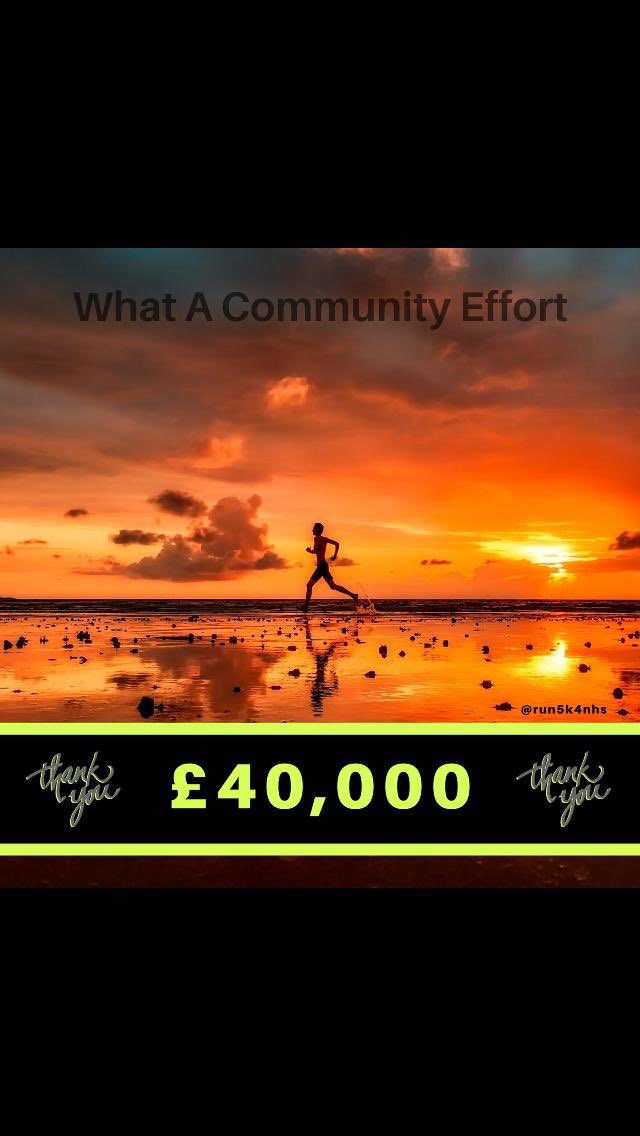 £40,000 RAISED FOR THE NHS!

Thank you so much!

Within our footballing community we have had over 1,250 runners take part in our #RUN5K4NHS campaign, from over 100 clubs &amp; associations.

Covering over a combined 6,500km. 

With over 2,500 people donating.

1 FOOTBALL FAMILY. 💙