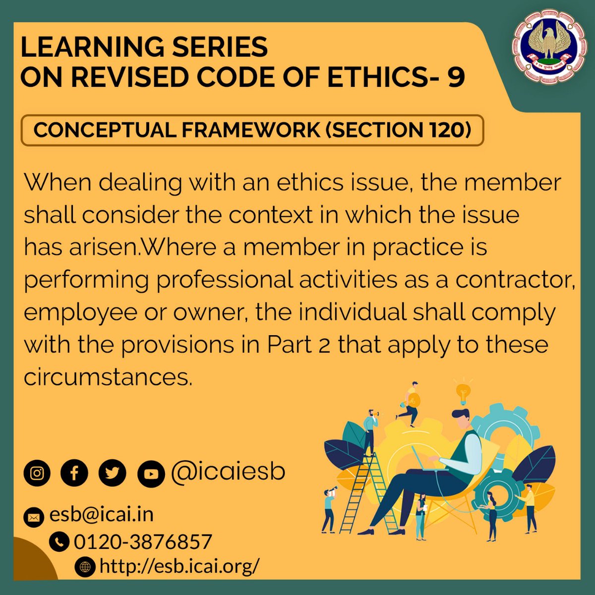 icaiesb's tweet photo. In the ninth section, we'll learn more about the Conceptual Framework (Section 120).
Forllow us on social media :
https://t.co/V7a6tF5Ftl
https://t.co/u3s5JqTpsp
https://t.co/DDDHjOtIHp
#EthicalStandardsBoard #icaiesb #theicai #EthicalBoard #CharteredAccountancy #CodeOfEthic https://t.co/ZAIWT012aO
