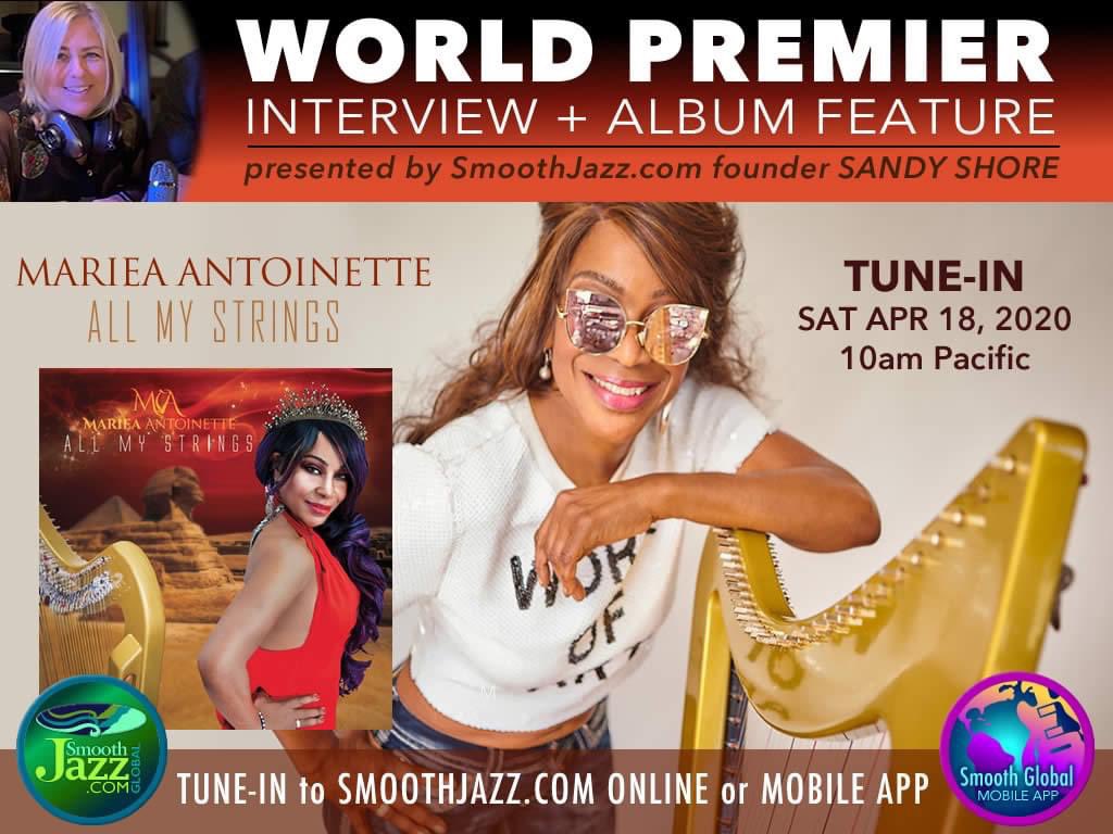 sandyshore's tweet photo. Please join me and jazz funk harpist @Marieajazzharp for the Exclusive World Premier of her soon to be released album ALL MY STRINGS on @SmoothJazzRadio at 10:00A PT! Tune in @ https://t.co/m07f5sOlE6 or download the Smooth Global mobile app! #jazzweekending https://t.co/Sw5wAeXPB1