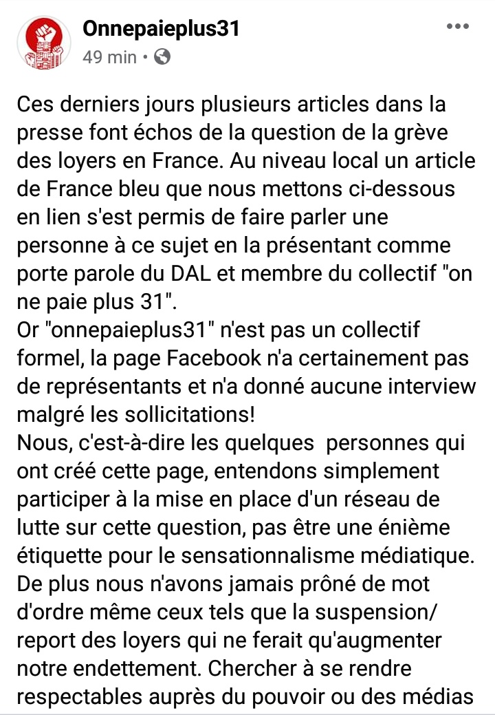 2020Greve's tweet photo. Réponse du collectif "onnepaieplus31" à l'article de France bleu
#grevedesloyers https://t.co/bDZIgTl2HV