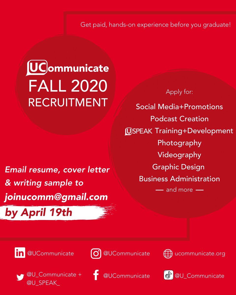 UCommChase's tweet photo. Hey everyone! The last day to apply for @U_Communicate is tomorrow so get your applications in TODAY! Being in UComm has honestly been the most important experience I have had in college, and I am so glad to be a part of it. Apply today! #UCommDoesThat https://t.co/z4pXYrM6eM