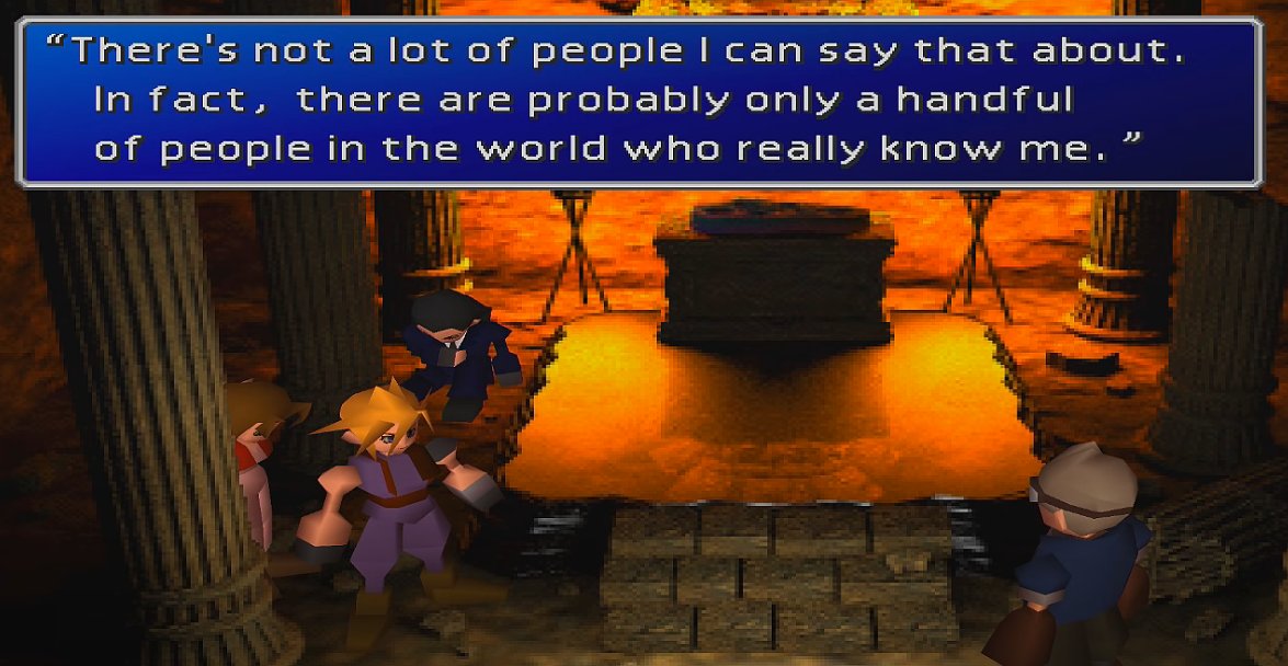 This one was particularly enlightening. Every time Aerith is in pain, Cloud reaches out to her. But he doesn't have the heart to push her, and Sephirot's threats distract him and take his focus elsewhere.So he essentially "misses the truth hidden inside her tears".
