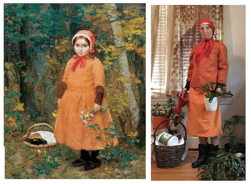 MaierMuseum's tweet photo. Bunny Goodjohn '04, Associate Provost of @randolphcollege re-created our "Little Red Riding Hood" (1897) by Gari Melcher. We want to see your re-creations! 

🎨 Choose artwork from https://t.co/5bKa4KKkJW
🏠 Recreate the art with household items
😍 Share with us using #MaierMatch https://t.co/QXJ9g1v0SK