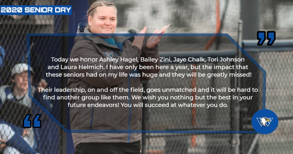WBUEAGLES's tweet photo. The 2020 @WBUSoftball season ended prematurely due to COVID-19. The plan was to honor the seniors today before the doubleheader against Stephens. Instead, we are honoring them online! Read an editorial from head coach Jessica Nutt! Click here:

https://t.co/cwxedS61qn https://t.co/p8iWGtJE6l