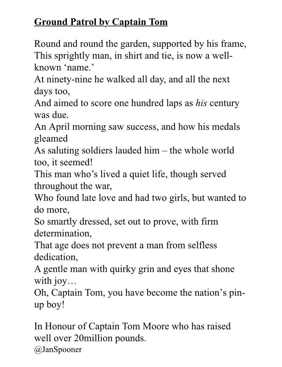 captaintommoore's tweet photo. Thanks for my poem Jan! #walkwithtom #TomorrowWillBeAGoodDay https://t.co/ZeK4el6I61