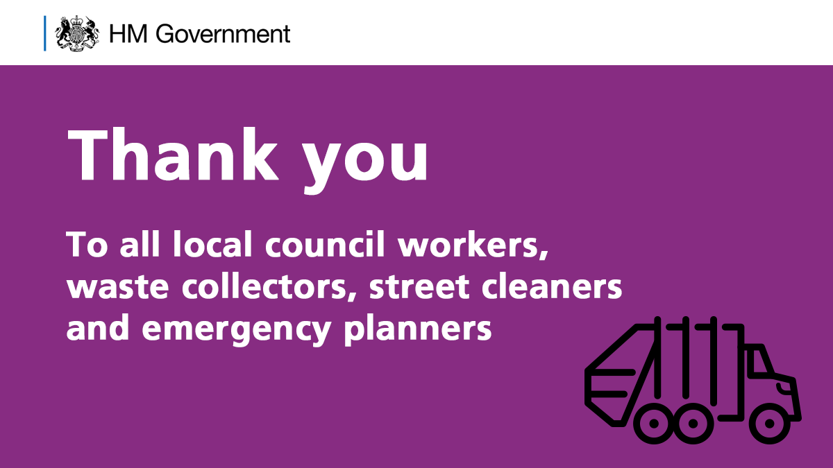 mhclg's tweet photo. We want to thank the council and frontline workers who are helping to keep the country moving during the #coronavirus outbreak 👏👏 https://t.co/Z43chdGCZU