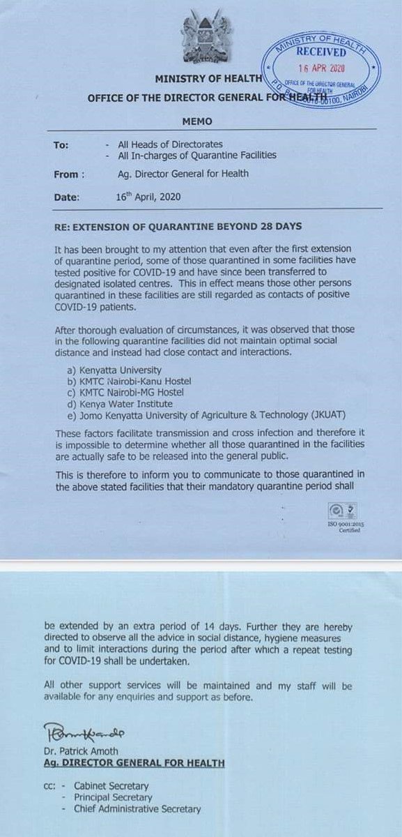 KELINKenya's tweet photo. Five issues https://t.co/iXIzM1DEZY posed to @MOH_Kenya  by those in mandatory quarantine: 
1.Release of People Under Quarantine 
2.Exiting of The Facilities 
3.Illegal Detention of Passports
4. Health Concerns and Wellbeing 
5. Social Distance Standards 
#justice2health @hrw https://t.co/OttrGmR4sc