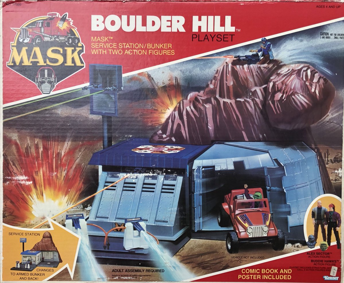 80sForNow's tweet photo. Here is the #BoulderHill playset from the @Kenner #MASK line. This was one of the epic playsets of the 80s. I did not get it until later, & we loved setting it up. Lots of great play features here. Great box artwork too. Anyone have/had this? https://t.co/eFYcJ827g9