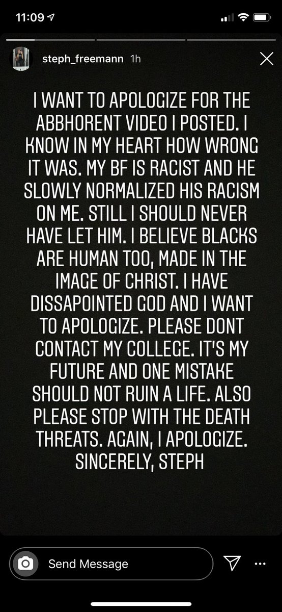 WilkyBeKing's tweet photo. Lol it’s crazy how #Stephaniefreeman has changed her tone so fast. Take this as a PSA to all racist white people, (if you’re not racist does not apply to you), just because 45 is in the office doesn’t mean he can help you, we have no problem ruining your life. https://t.co/ADyNsdQU6t