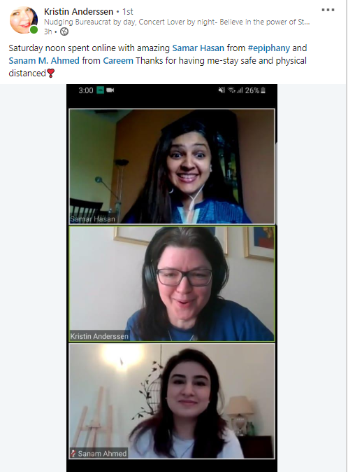 ExecutiveBaith1's tweet photo. Interesting ice-breaker between our moderator @SamarHasantwtr founder &amp; CEO @epiphanypk &amp; amazing panelists Kristin Anderssen joined us straight away from #Oslo and Sanam M. Ahmed from @careem 

#executivebaithak #Karachi #Lahore #Pakistan #Islamabad https://t.co/kNXVBRG0OU