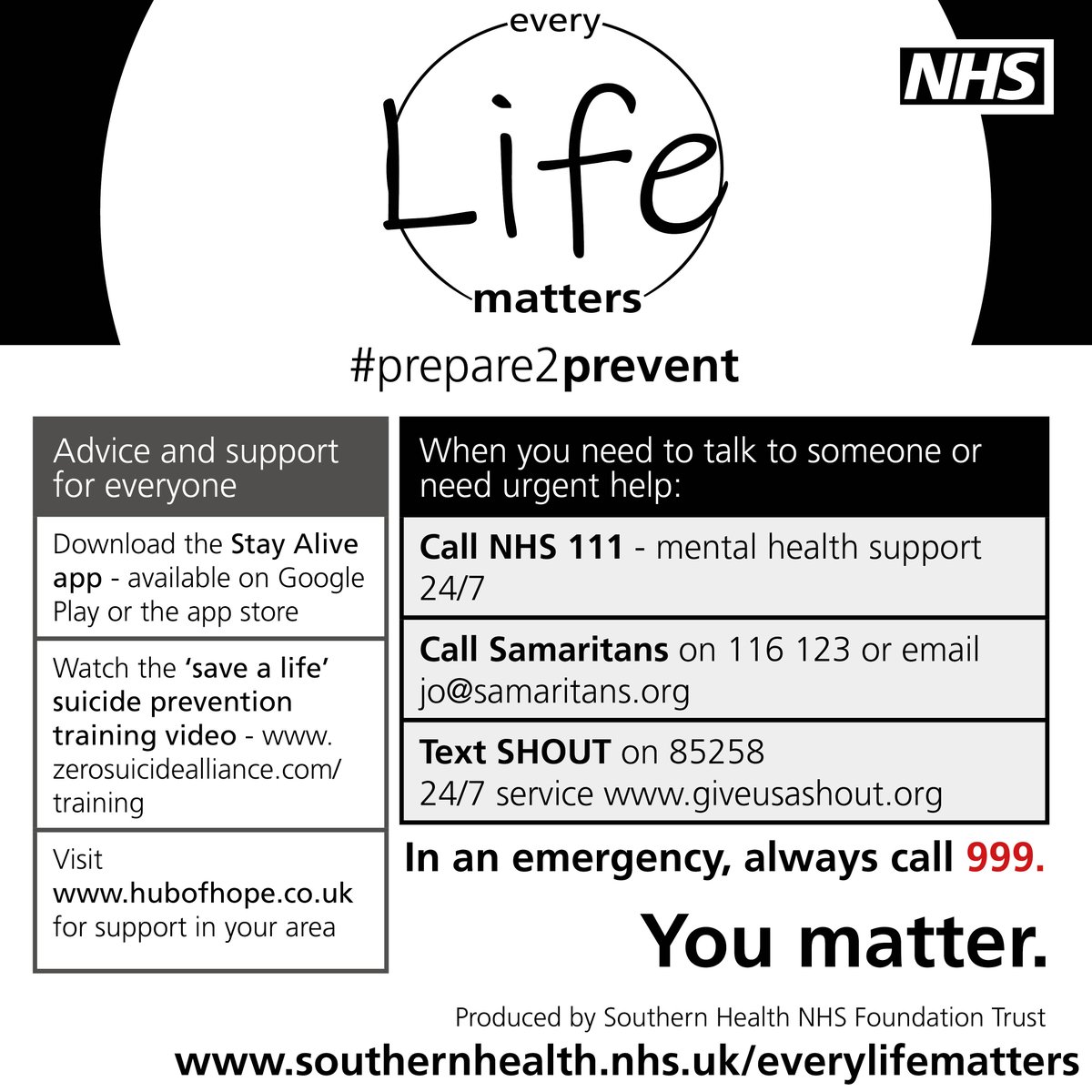 This is a time of great difficulty for so many of us across the country as we face lots of uncertainty and changes to our daily lives. Save and share this image with someone who might need it #everylifematters #prepare2prevent