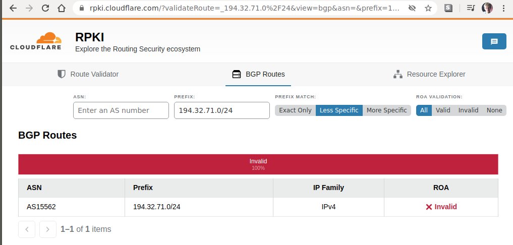 Cloudflare marks themselves as green and safe on their site. But yet I can still access their website on cloudflare from an RPKI invalid IP address block. Or should I say:

My CDN (<a href="/Cloudflare/">Cloudflare</a>) does not implement BGP safely. Check out [...] blah blah blah