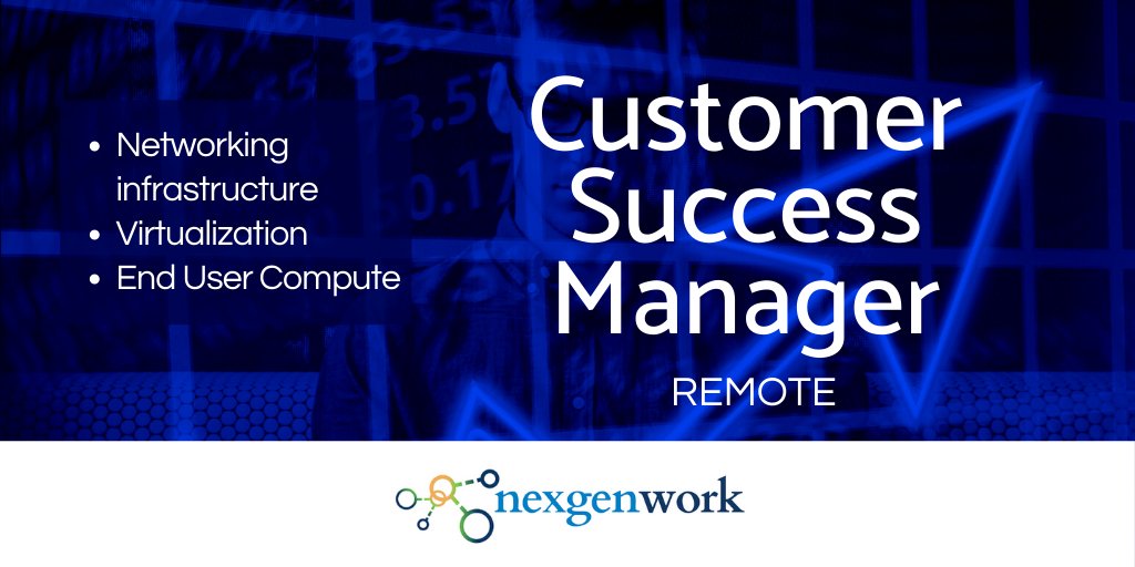 nexgenwork's tweet photo. Now hiring!
We have a remote based Customer Success Manager opening working with high-tech subscription based software for networking infrastructure and virtualization.
Apply here: https://t.co/C9pKgLb1GB
#nowhiring #customersuccess #techjobs #applynow #remotejobs https://t.co/FPpDlSqJbs