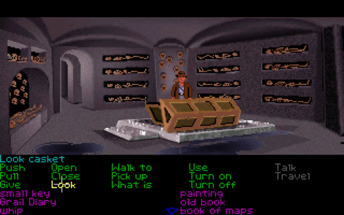 ⚫️ CLÁSICOS | En 1989, coincidiendo con el estreno de la película, #Lucasarts lanzó para DOS, Amiga y Atari ST 'Indiana Jones and The Last Crusade: The Graphic Adventure'. Incluía como novedad las acciones 'Talk' y 'Look' y vendió más de 250.000 copias. ¡Obra maestra!