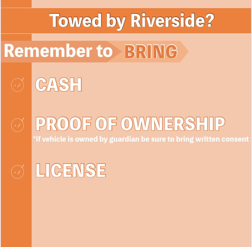 WreckRiverside's tweet photo. If you’ve been towed by Riverside Towing make sure to bring these essential items!! #WreckRiverside https://t.co/gthtyWMzq5