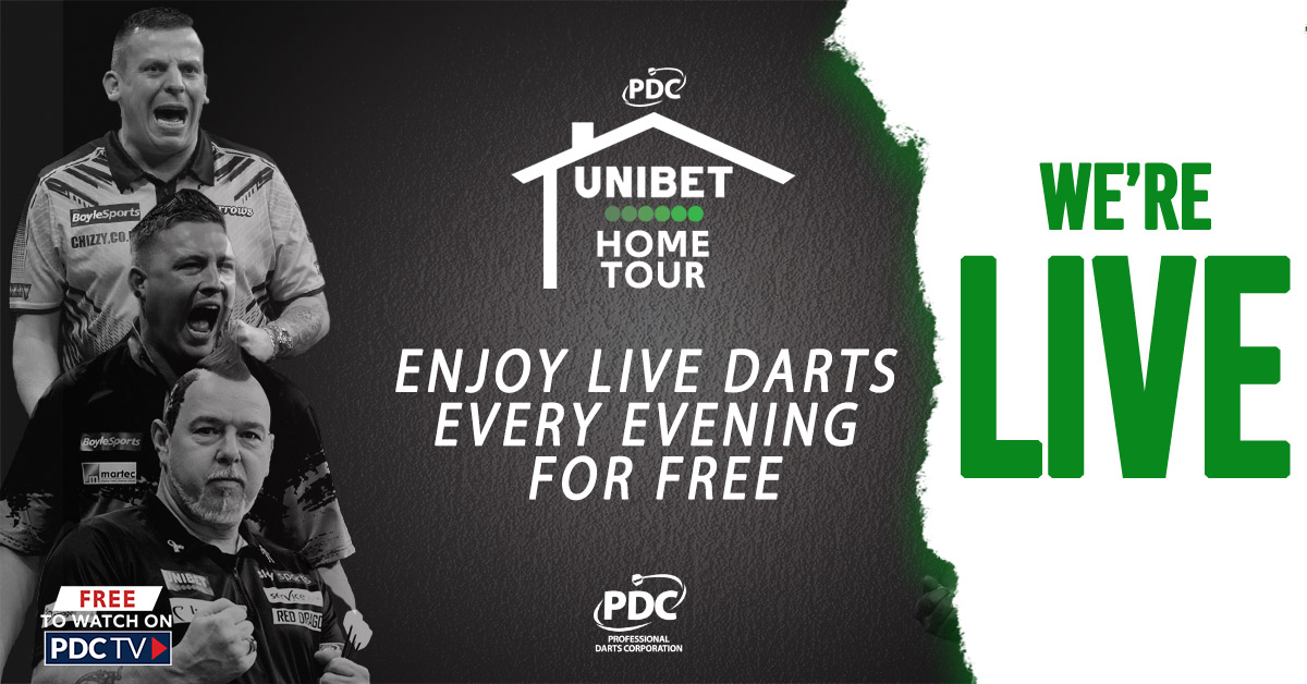 LIVE DARTS!🎯🙌 Night Two of the @unibet Home Tour is about to get underway! First up it's 'The Iceman' Gerwyn Price taking on Rowby-John Rodriguez. 🖥Watch live on PDCTV👉 bit.ly/UnibetHomeTour
