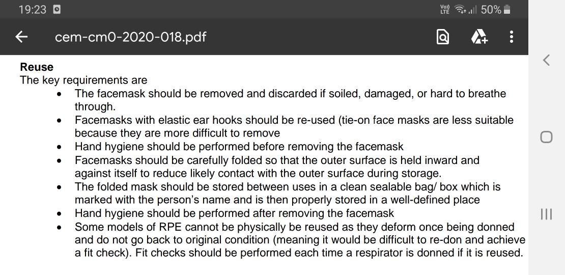 NurseAssociate's tweet photo. PHE now say reuse mask; just fold it up with dirty side inwards and put in plastic bag. Is anyone actually doing this please because I don't want to!! https://t.co/bYHK3LiuIP