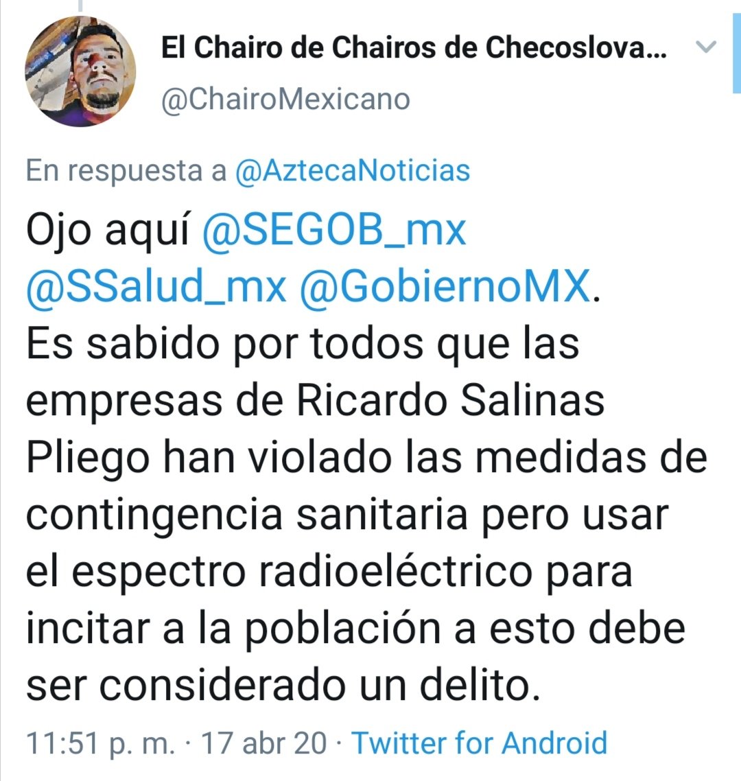 Ineptocracia's tweet image. Así nos criticaban por atacar a @RicardoBSalinas, hasta nos llamaron vendidos.

Y ahora, hasta piden ayuda de la @SEGOB_mx

No hay duda de que hombres como @ChairoMexicano solo saben humillarse.